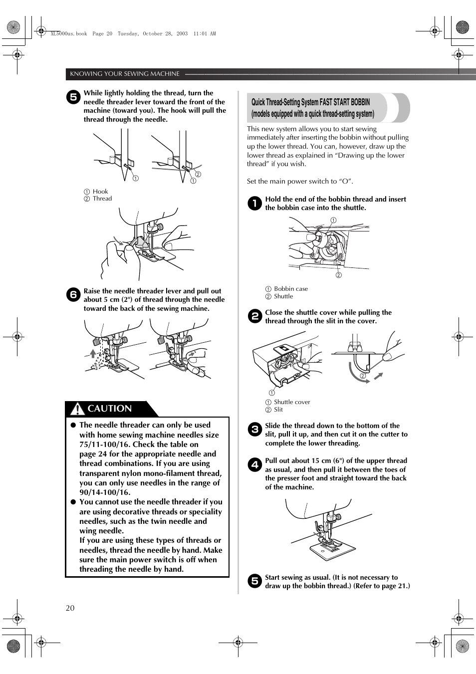 Caution | Brother XL-5600 User Manual | Page 21 / 46