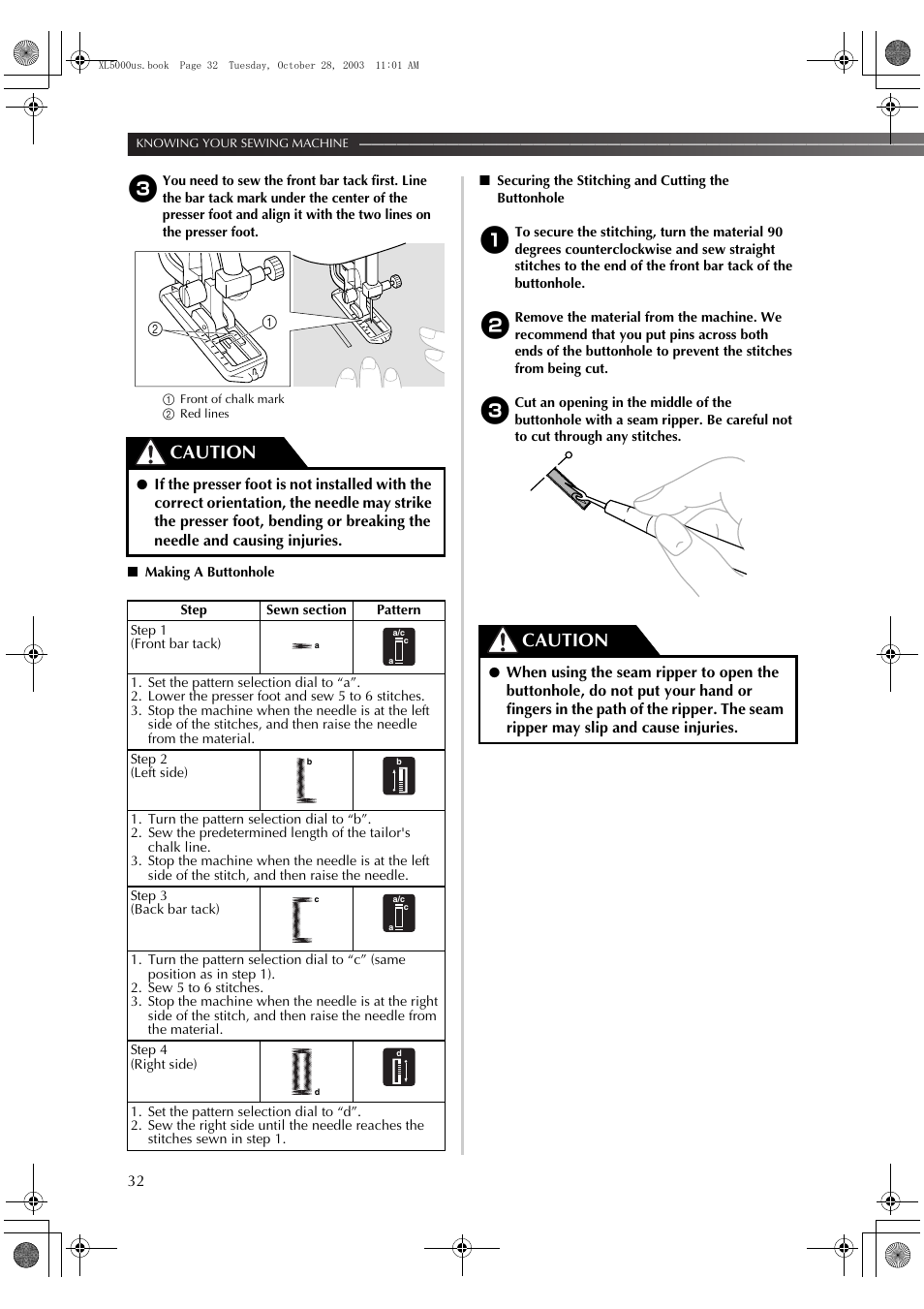 Caution | Brother XL-5600 User Manual | Page 33 / 46