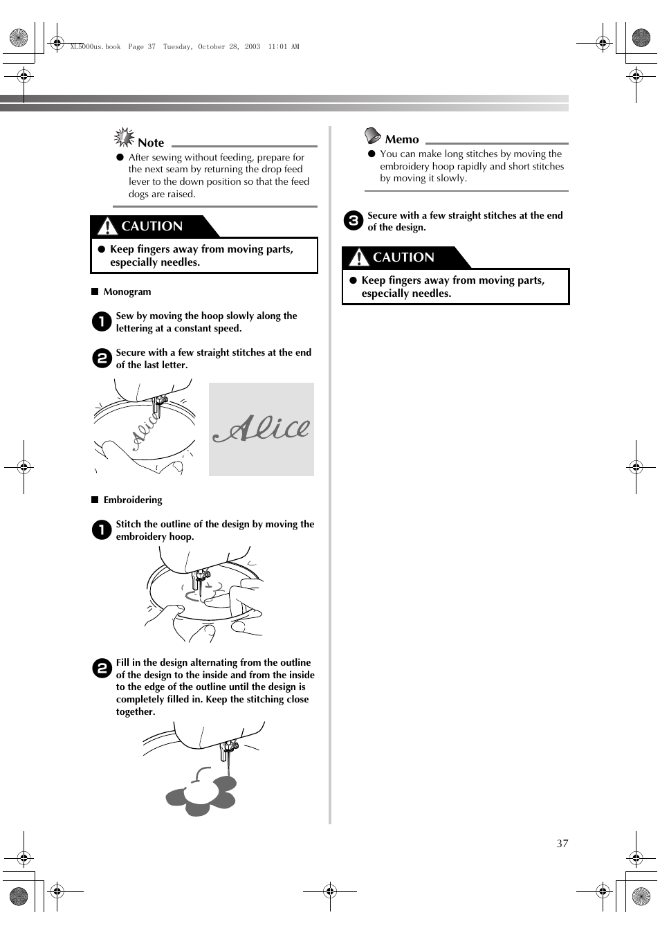 Caution | Brother XL-5600 User Manual | Page 38 / 46