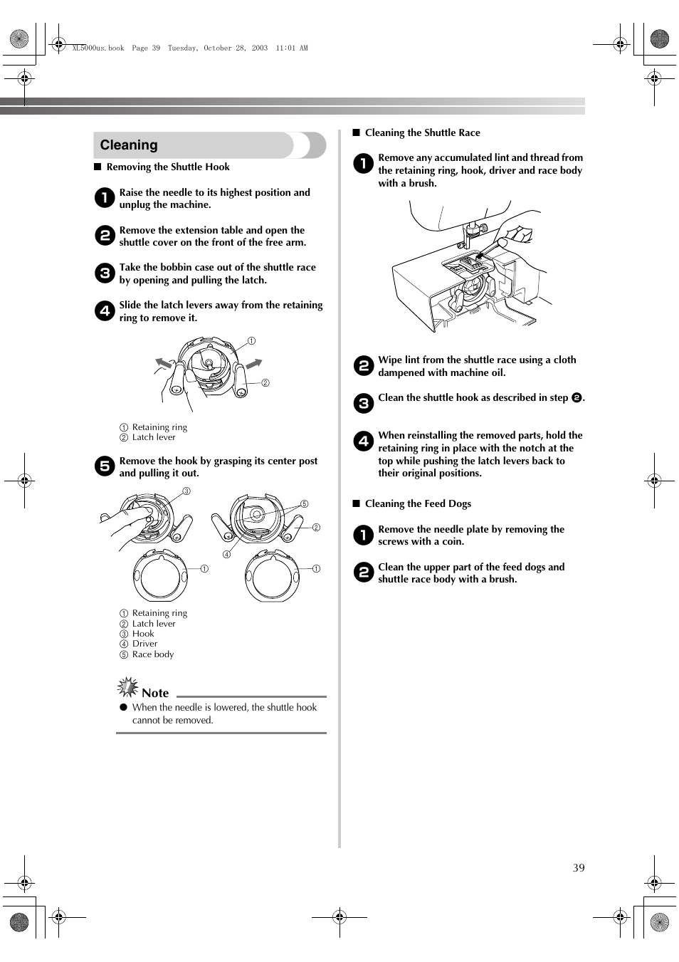 Cleaning | Brother XL-5600 User Manual | Page 40 / 46