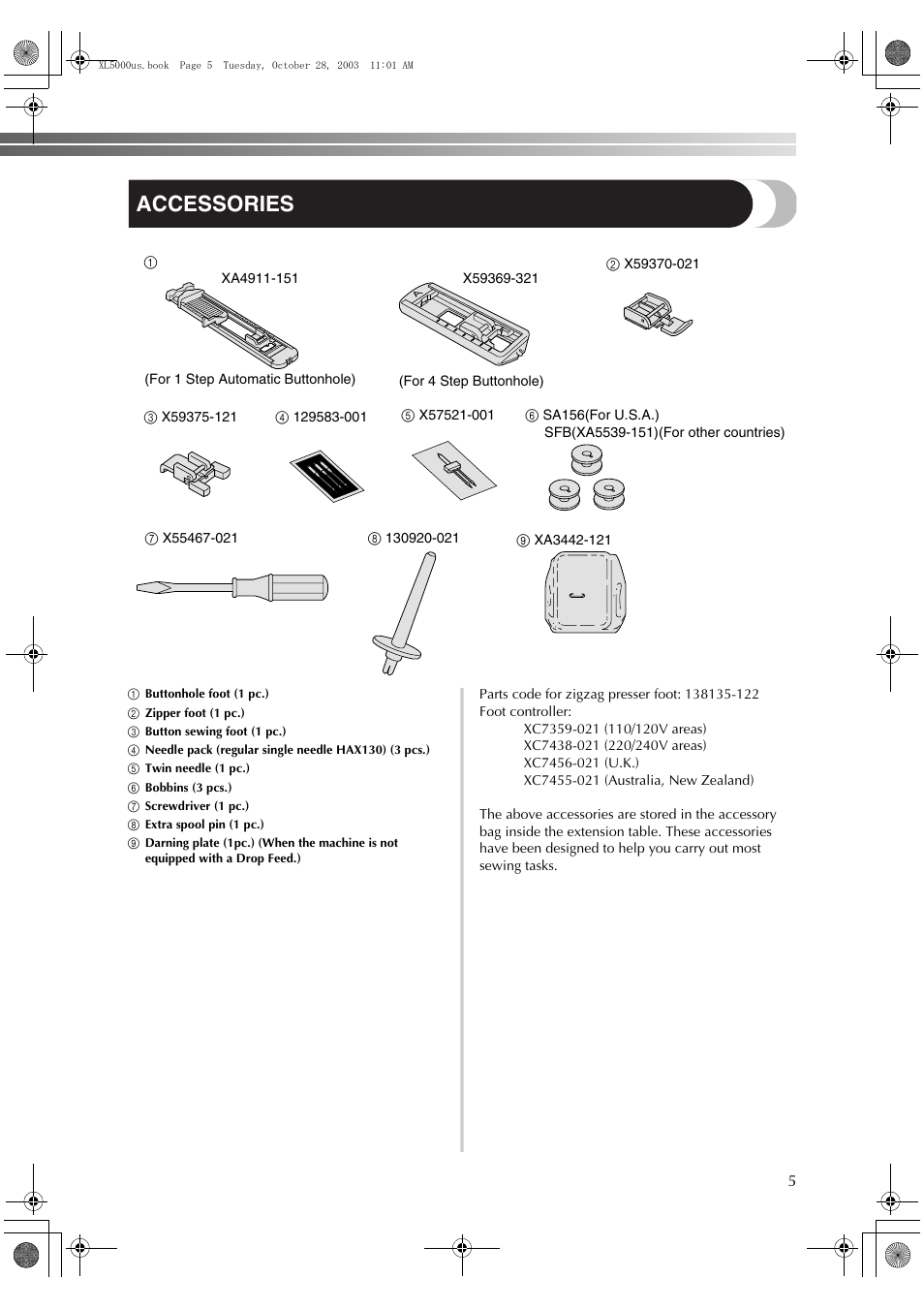 Accessories | Brother XL-5600 User Manual | Page 6 / 46