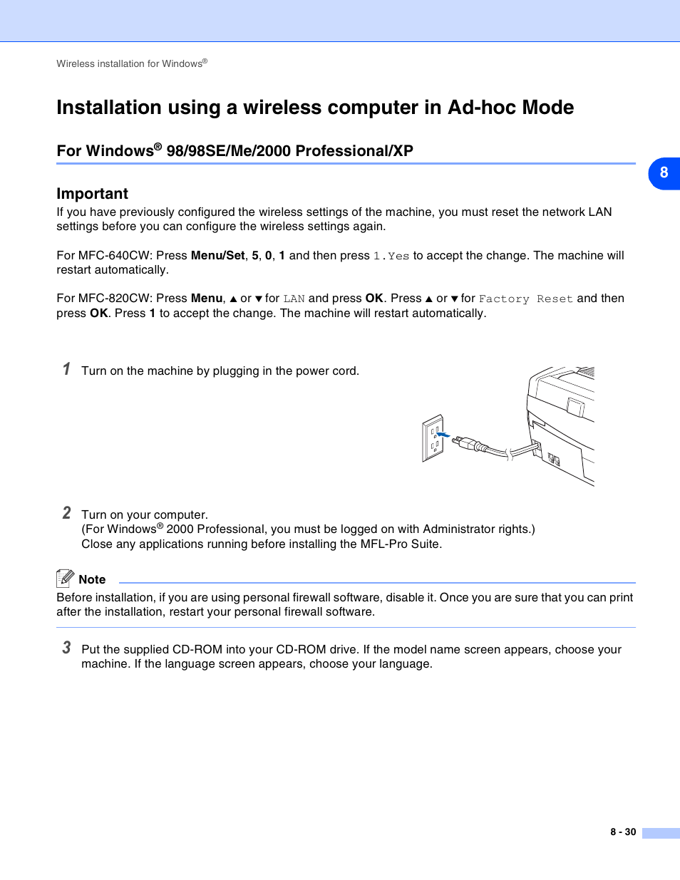 For windows® 98/98se/me/2000 professional/xp, For windows, 98/98se/me/2000 professional/xp -30 | Brother MFC-820CW User Manual | Page 101 / 164