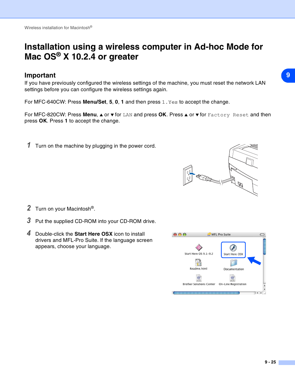 X 10.2.4 or greater -25, X 10.2.4 or greater, Important | Brother MFC-820CW User Manual | Page 135 / 164