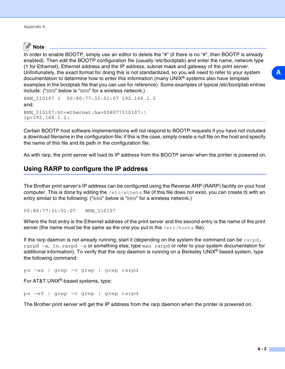 Using rarp to configure the ip address, Nd using rarp to configure the ip address on | Brother MFC-820CW User Manual | Page 147 / 164