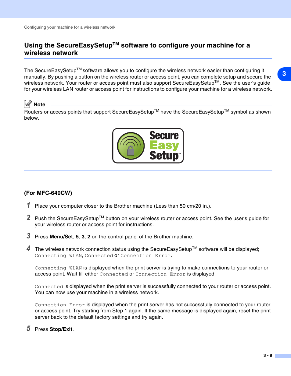 Using the secureeasysetup, 3using the secureeasysetup | Brother MFC-820CW User Manual | Page 29 / 164