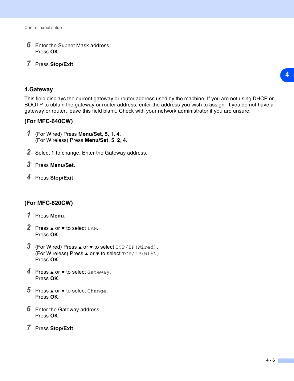 Gateway, Gateway -6 | Brother MFC-820CW User Manual | Page 39 / 164