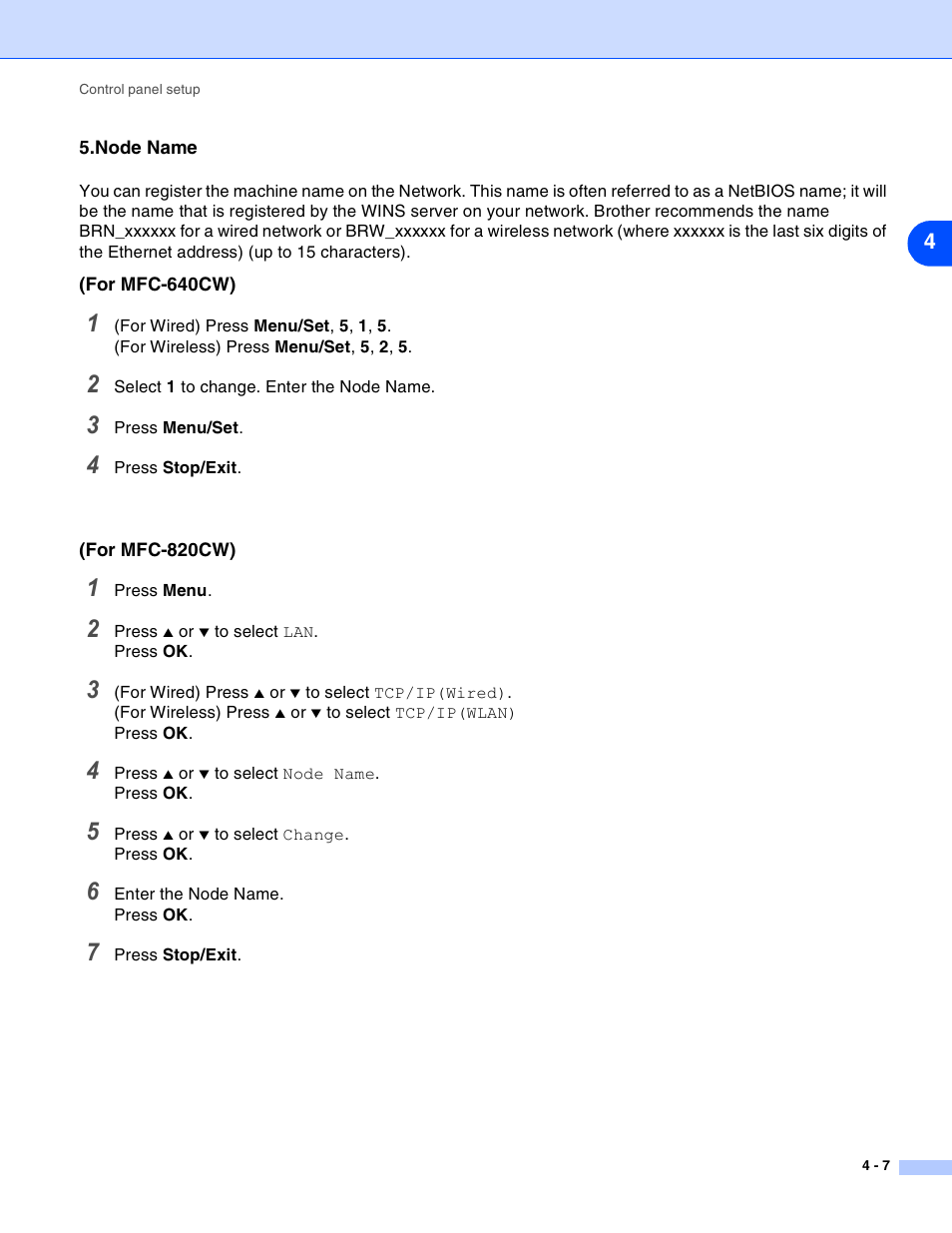 Node name, Node name -7 | Brother MFC-820CW User Manual | Page 40 / 164