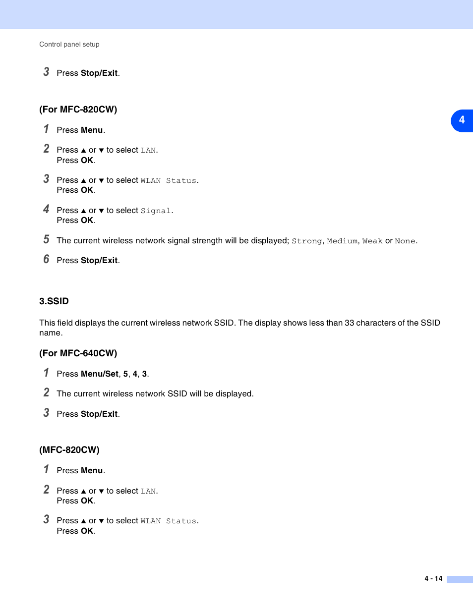 Ssid, Ssid -14 | Brother MFC-820CW User Manual | Page 47 / 164