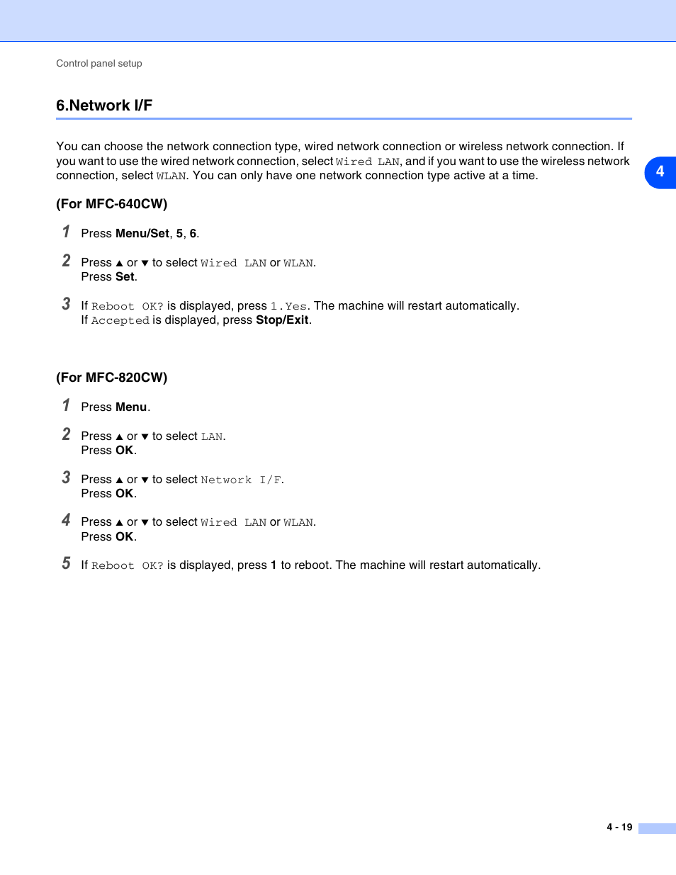 Network i/f, Network i/f -19 | Brother MFC-820CW User Manual | Page 52 / 164