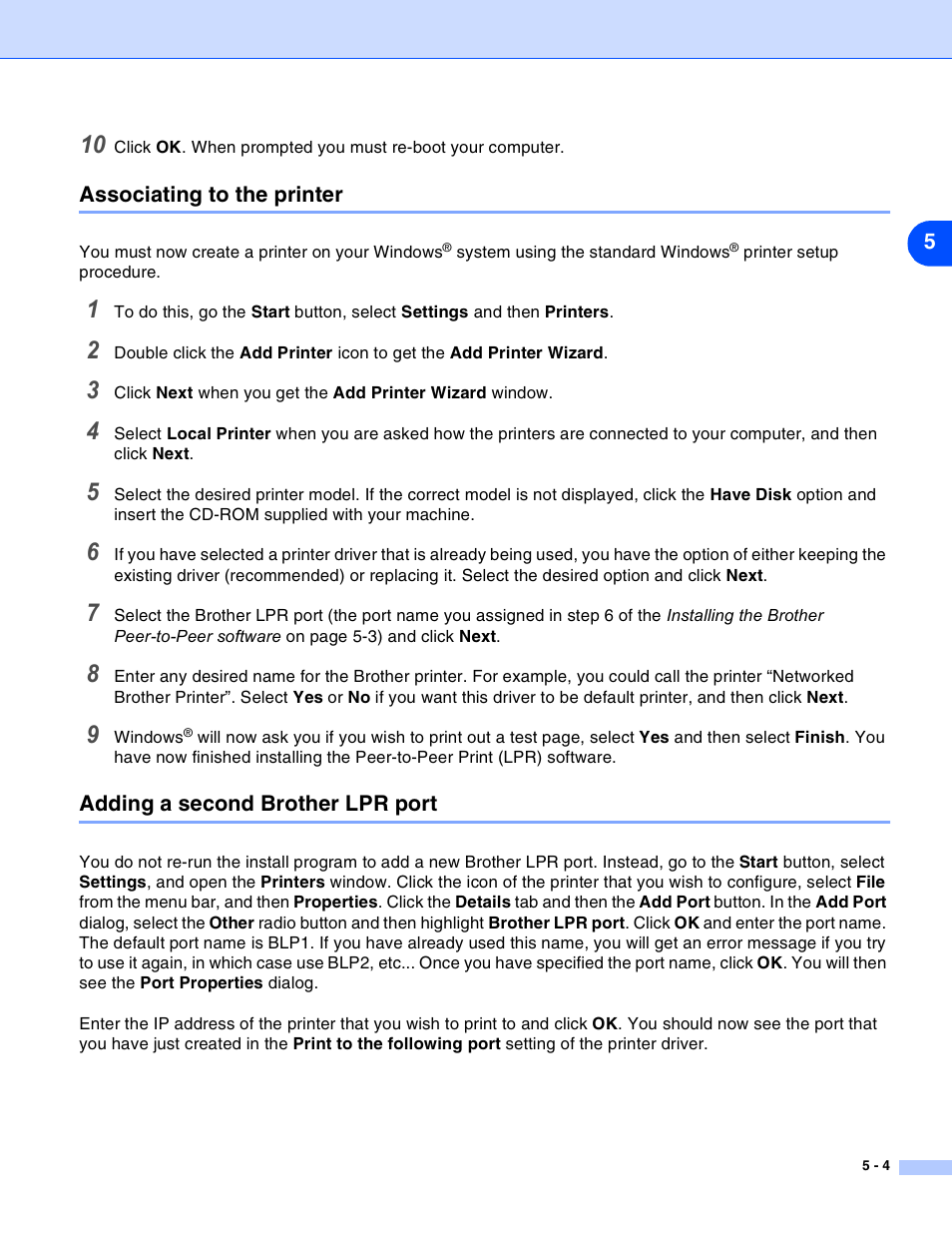 Associating to the printer, Adding a second brother lpr port | Brother MFC-820CW User Manual | Page 58 / 164