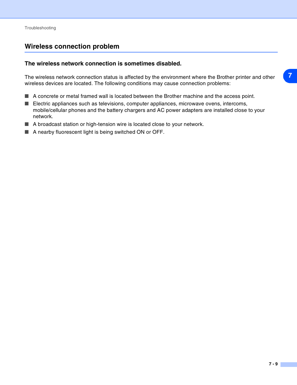 Wireless connection problem, Wireless connection problem -9, 7wireless connection problem | Brother MFC-820CW User Manual | Page 71 / 164