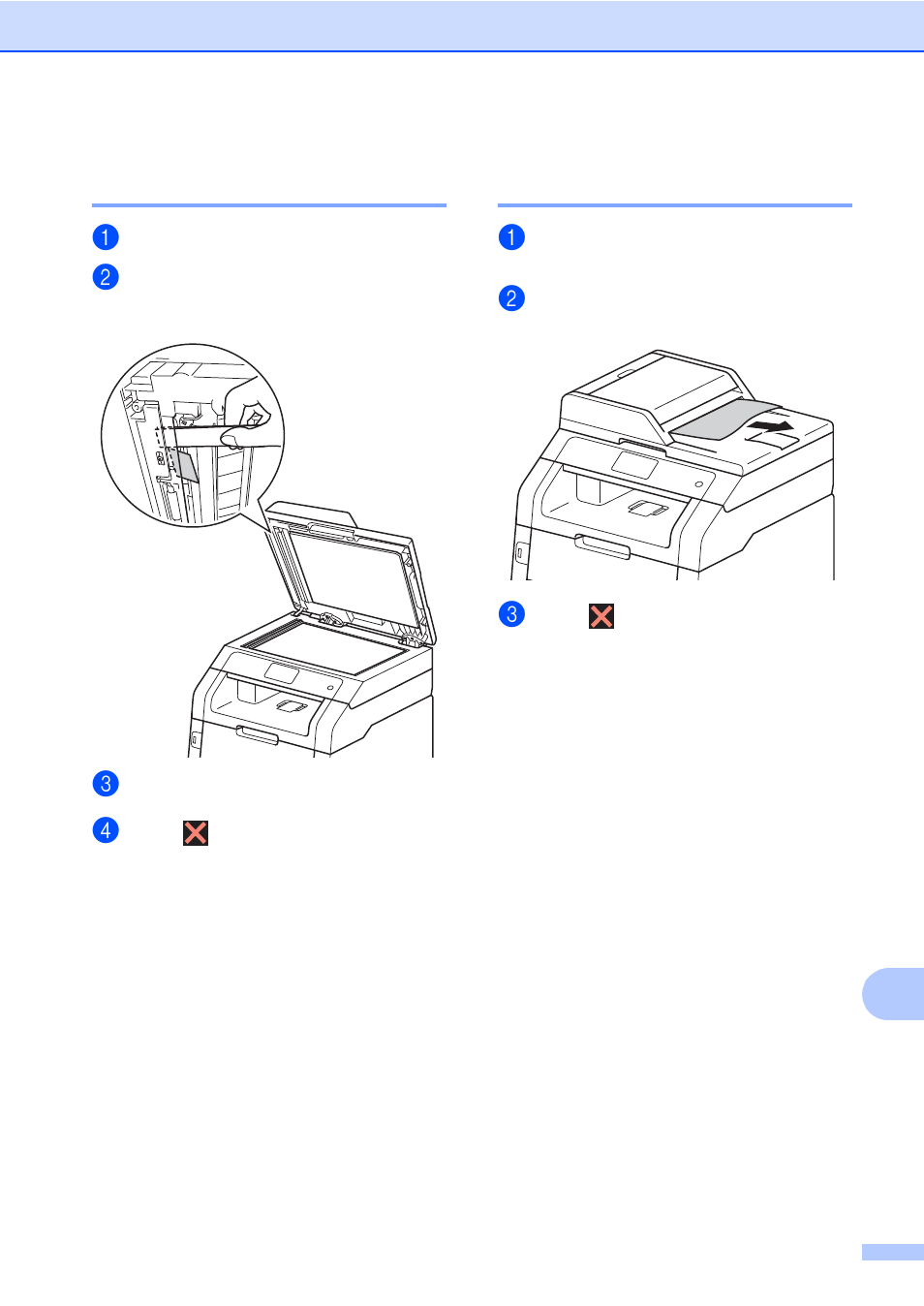 Removing small documents jammed in the adf, Document is jammed at the output tray, Bremoving small documents jammed in the adf | Brother MFC-9330CDW User Manual | Page 127 / 226