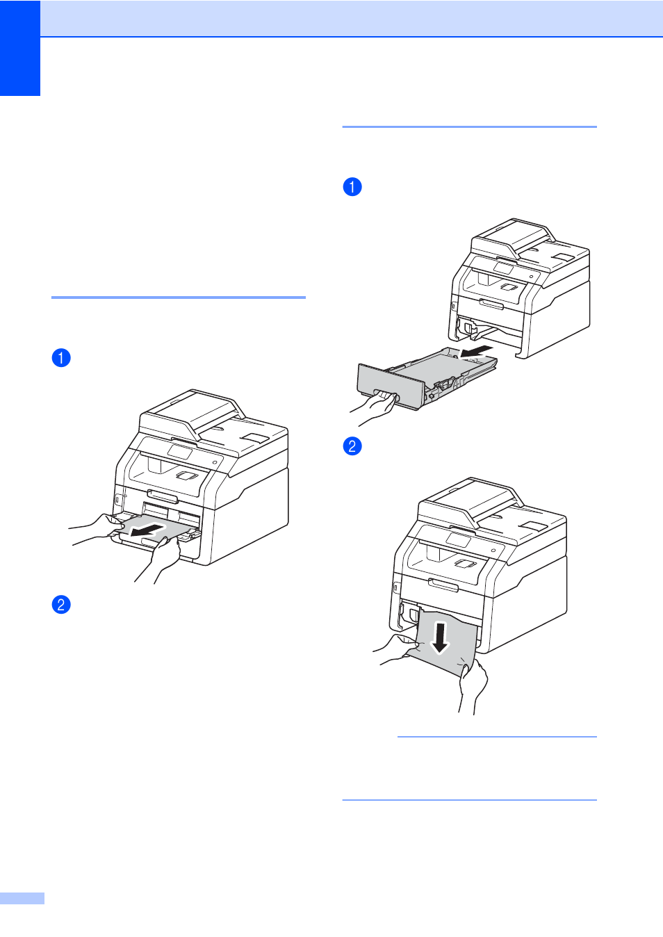 Paper jams, Paper is jammed in the manual feed slot, Paper is jammed in the paper tray | Brother MFC-9330CDW User Manual | Page 128 / 226