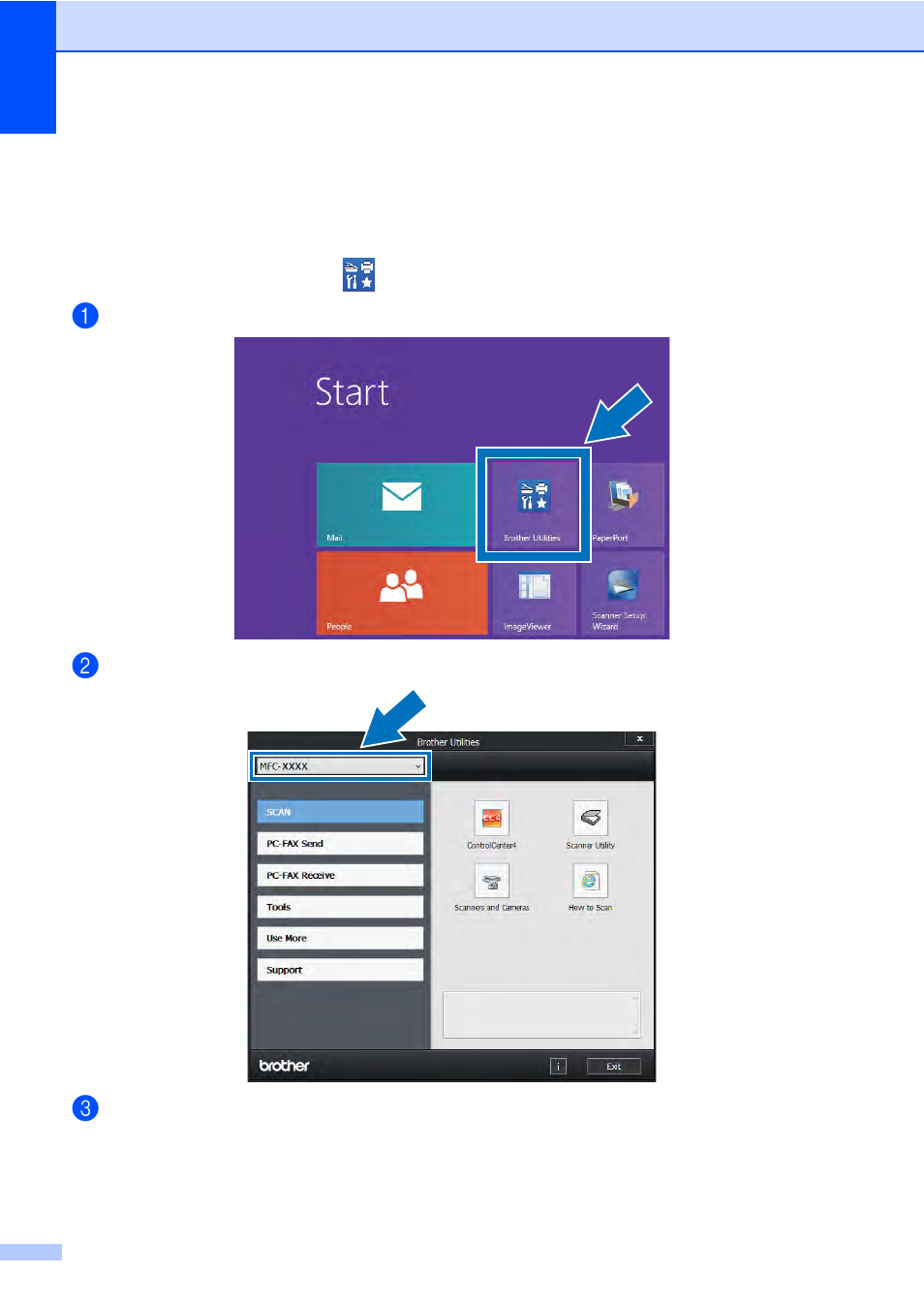 Accessing brother utilities (windows® 8), Accessing brother utilities (windows | Brother MFC-9330CDW User Manual | Page 16 / 226