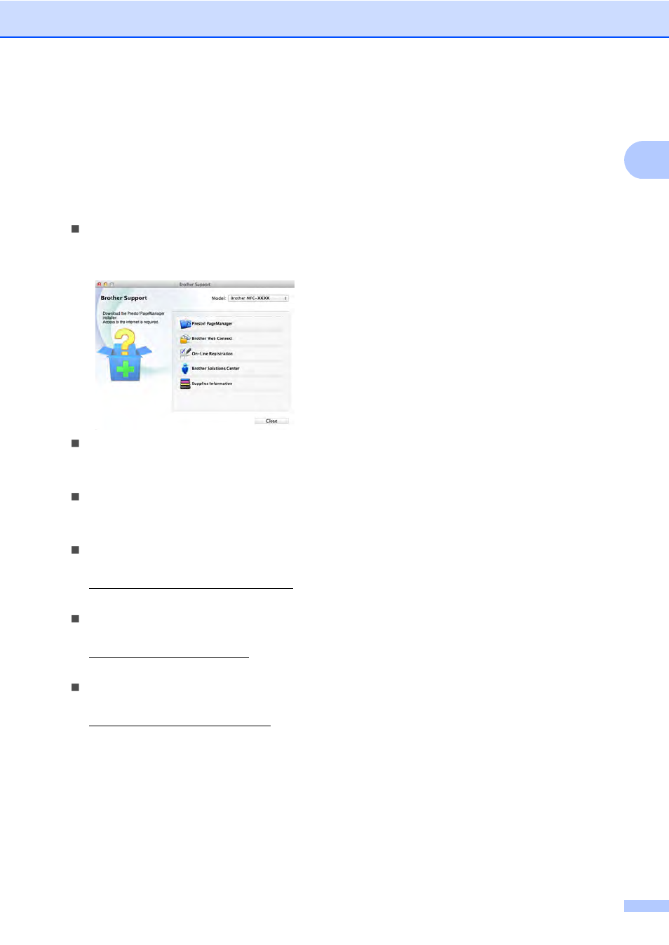 Accessing brother support (macintosh) | Brother MFC-9330CDW User Manual | Page 21 / 226