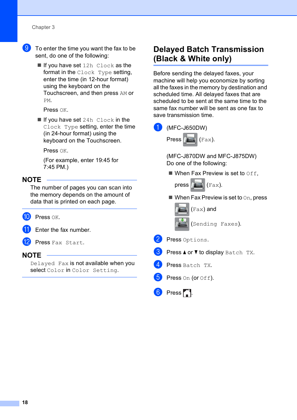 Delayed batch transmission (black & white only) | Brother MFC-J870DW User Manual | Page 24 / 97