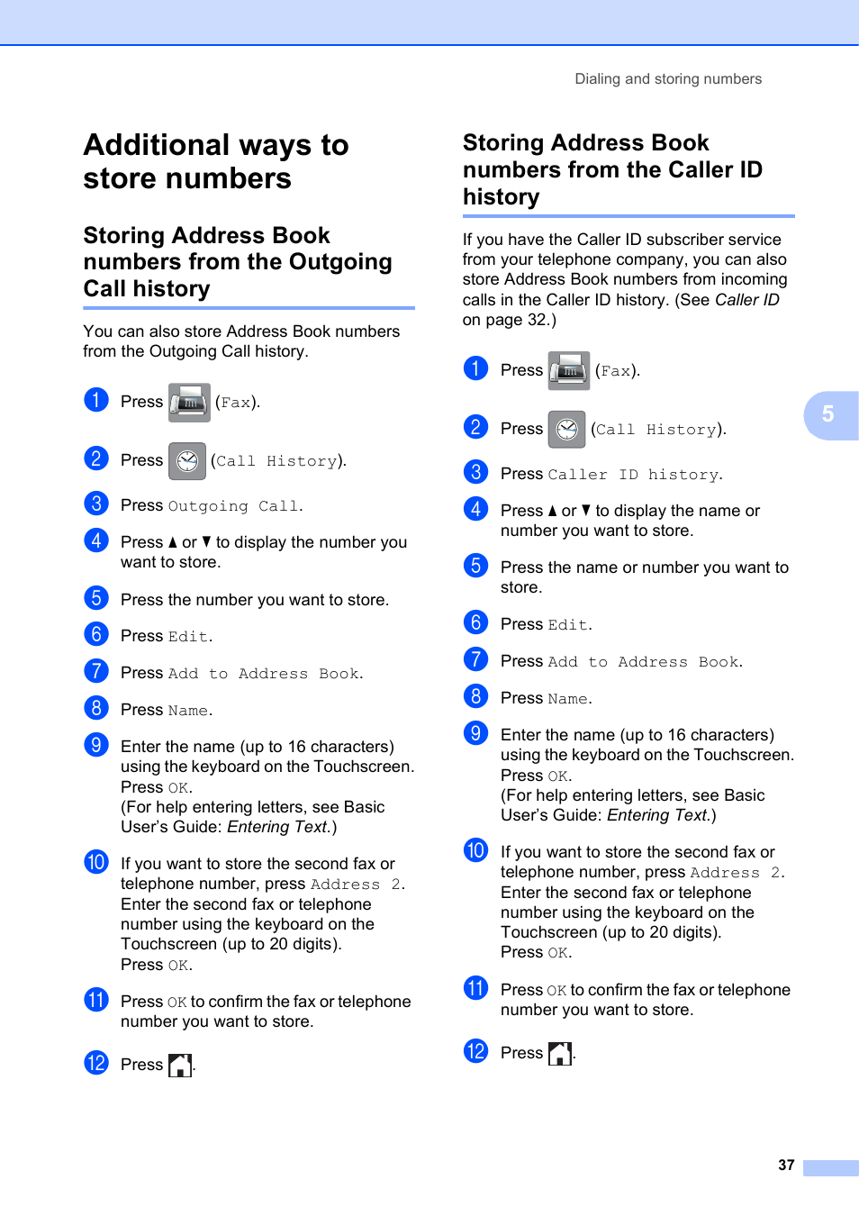 Additional ways to store numbers | Brother MFC-J870DW User Manual | Page 43 / 97