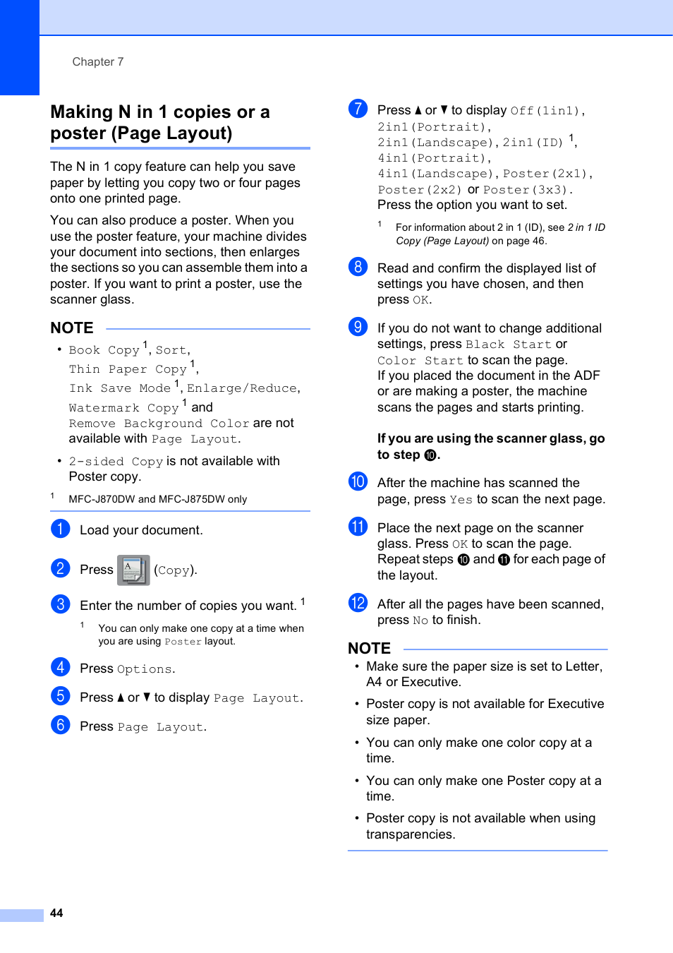 Making n in 1 copies or a poster (page layout) | Brother MFC-J870DW User Manual | Page 50 / 97