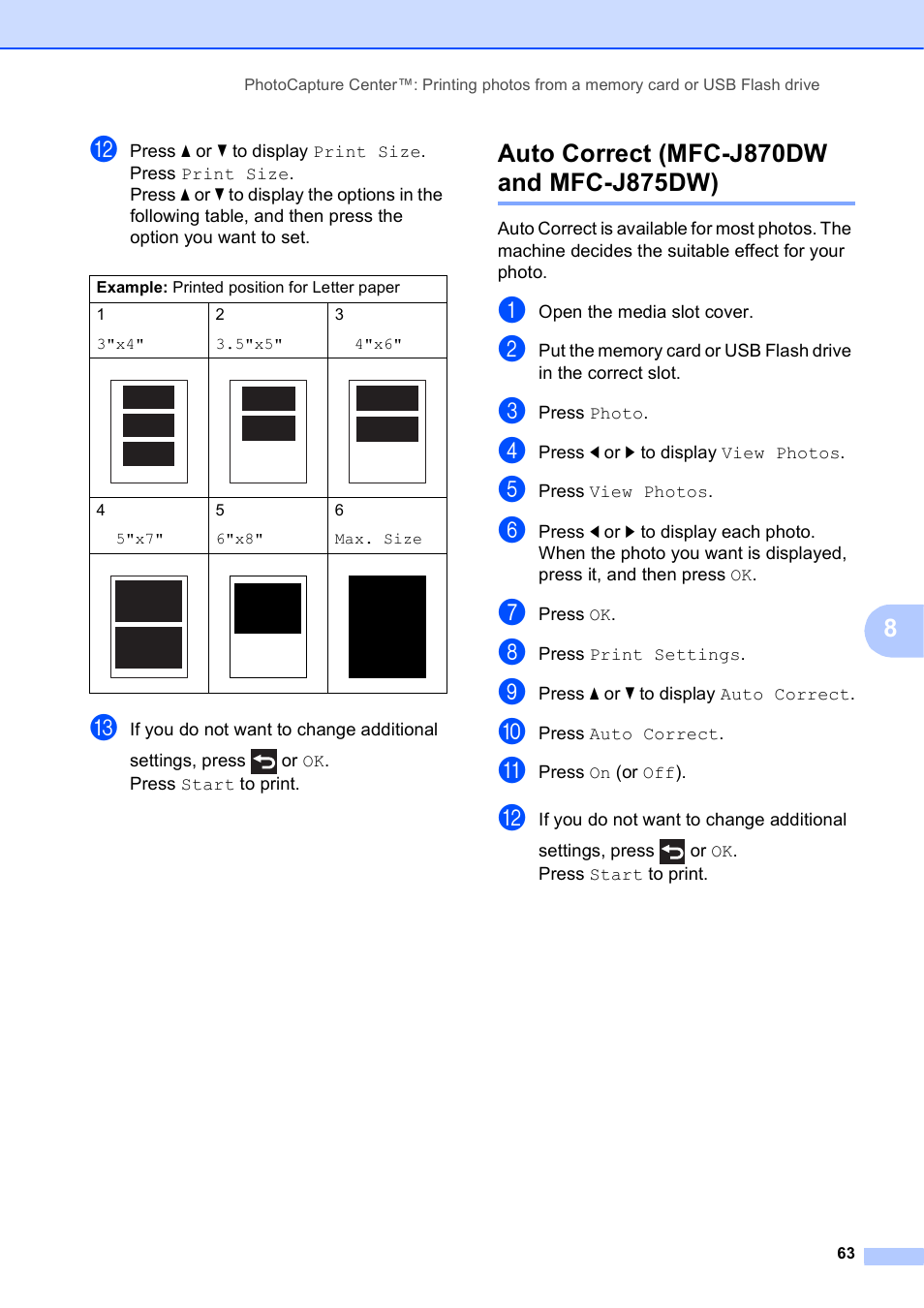 Auto correct (mfc-j870dw and mfc-j875dw) | Brother MFC-J870DW User Manual | Page 69 / 97