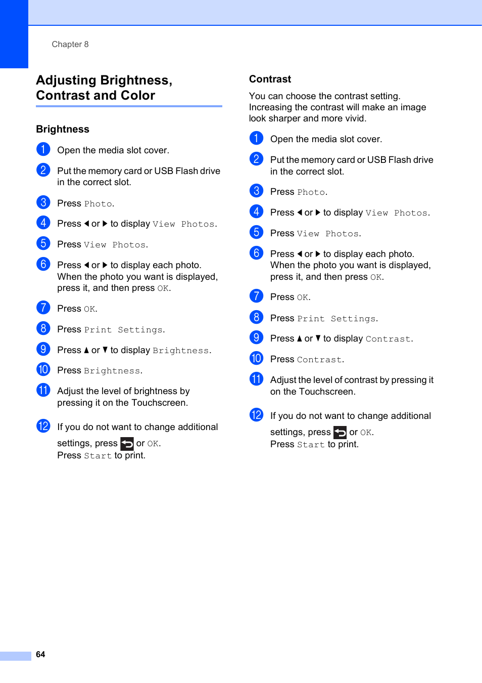 Adjusting brightness, contrast and color, Brightness, Contrast | Brother MFC-J870DW User Manual | Page 70 / 97