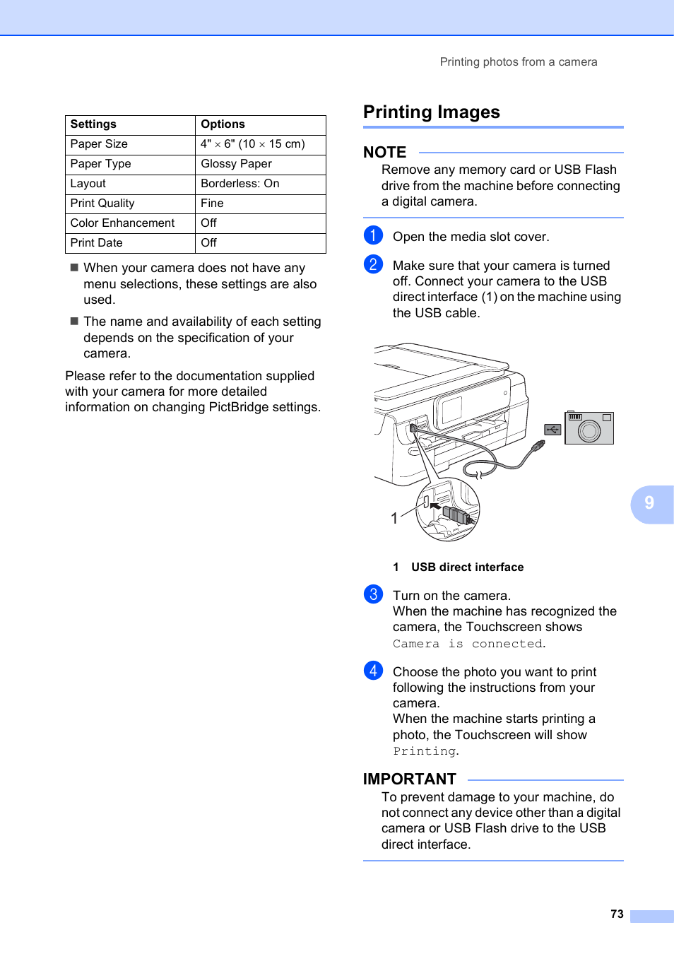 Printing images, Important | Brother MFC-J870DW User Manual | Page 79 / 97