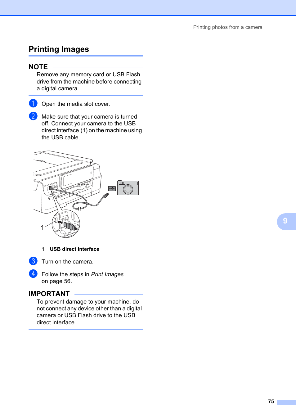 Printing images, 9printing images, Important | Brother MFC-J870DW User Manual | Page 81 / 97