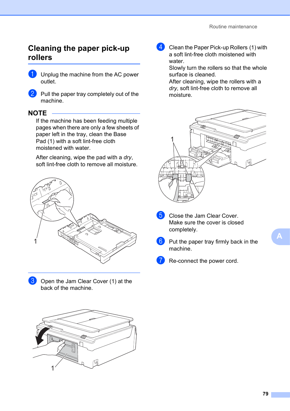 Cleaning the paper pick-up rollers, Acleaning the paper pick-up rollers | Brother MFC-J870DW User Manual | Page 85 / 97