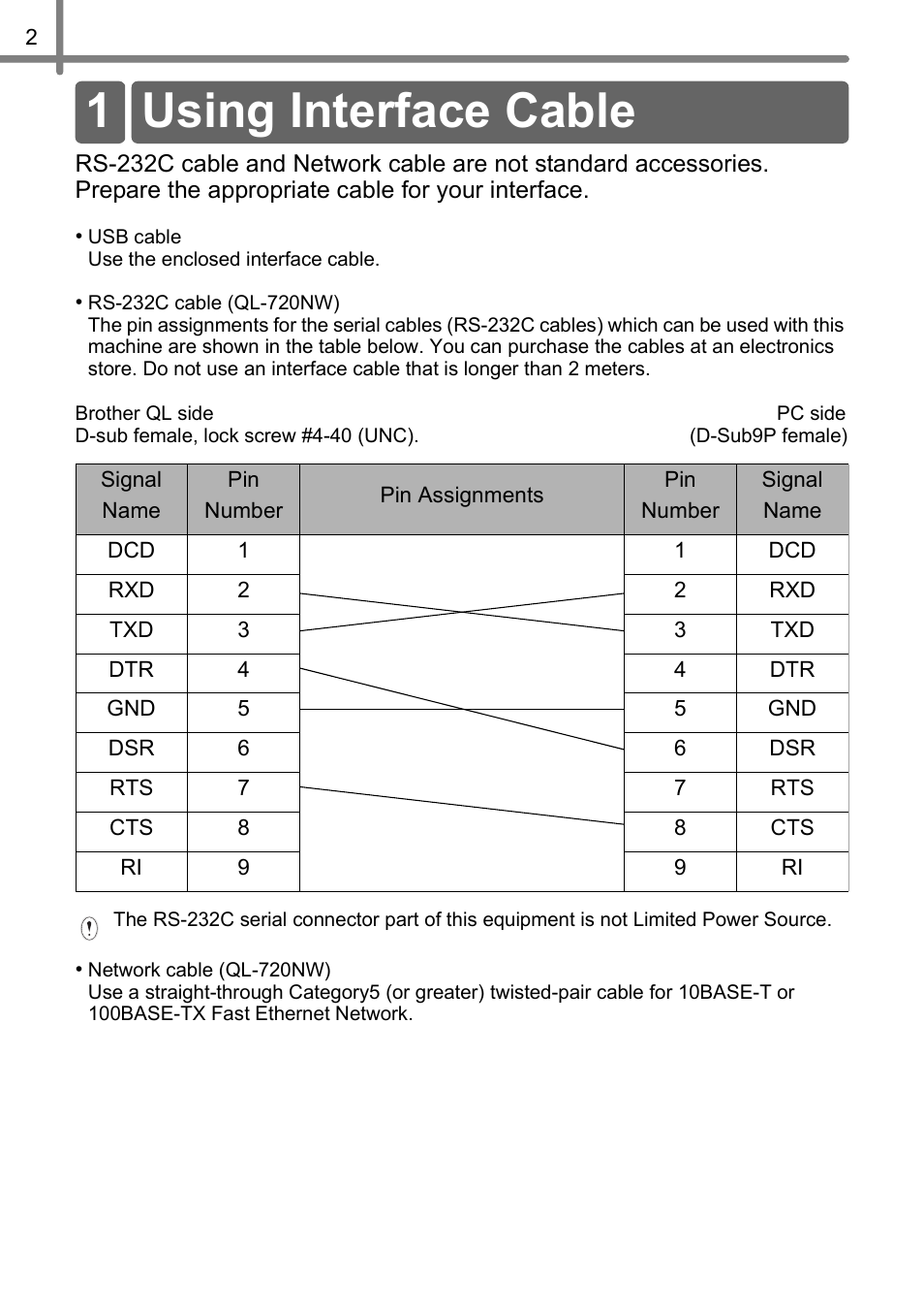 Using interface cable, 1 using interface cable | Brother QL-710W User Manual | Page 3 / 23