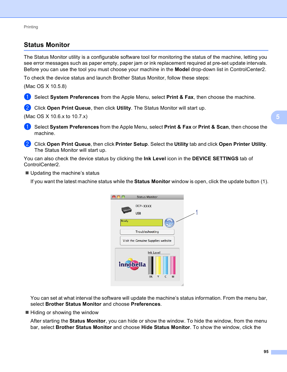 Status monitor, 5status monitor | Brother DCP-J140W User Manual | Page 102 / 166