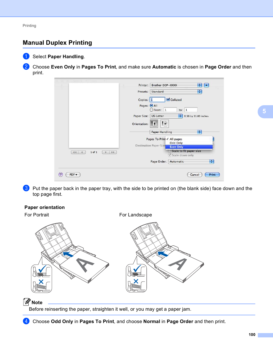 Manual duplex printing, 5manual duplex printing | Brother DCP-J140W User Manual | Page 107 / 166