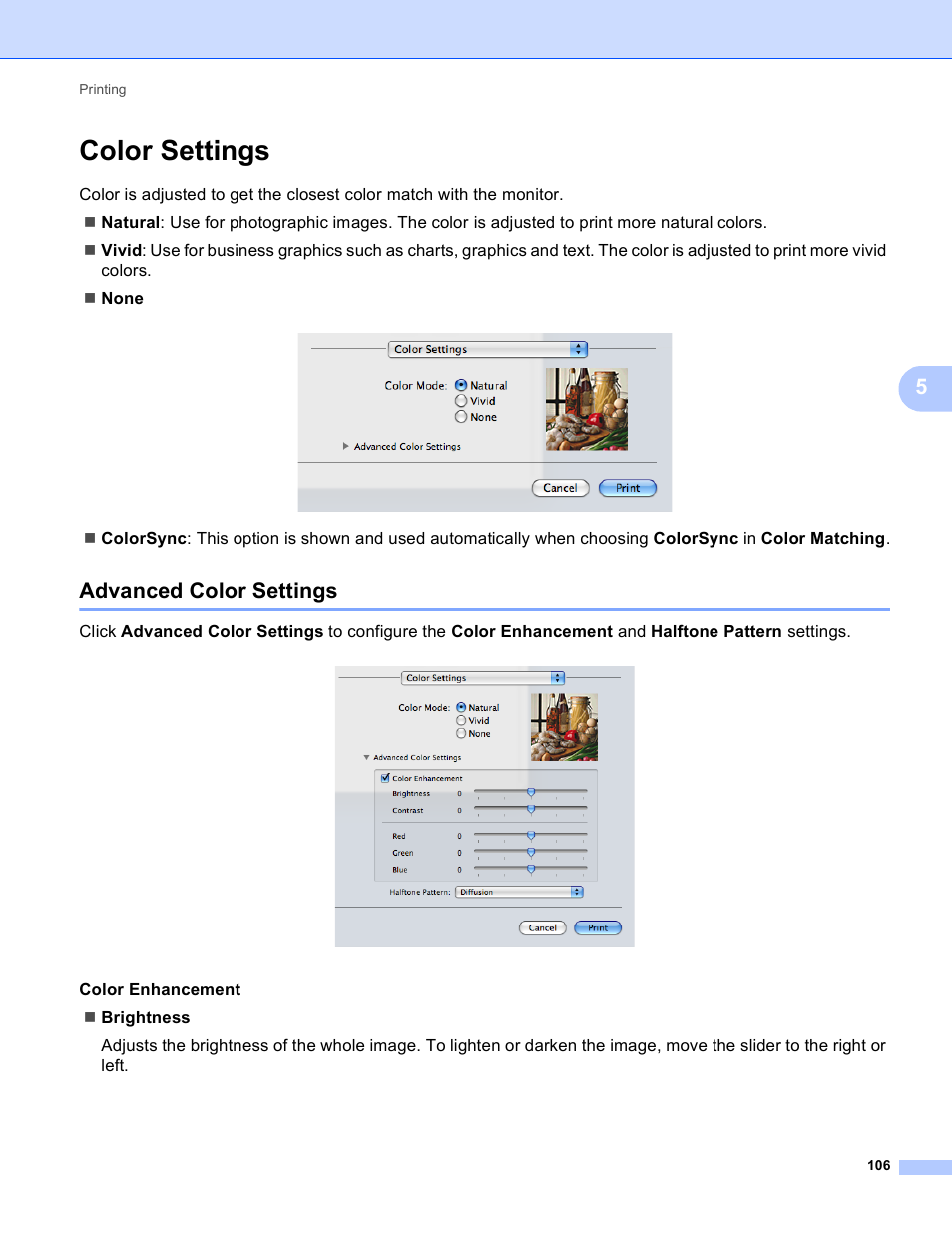 Color settings, Advanced color settings | Brother DCP-J140W User Manual | Page 113 / 166
