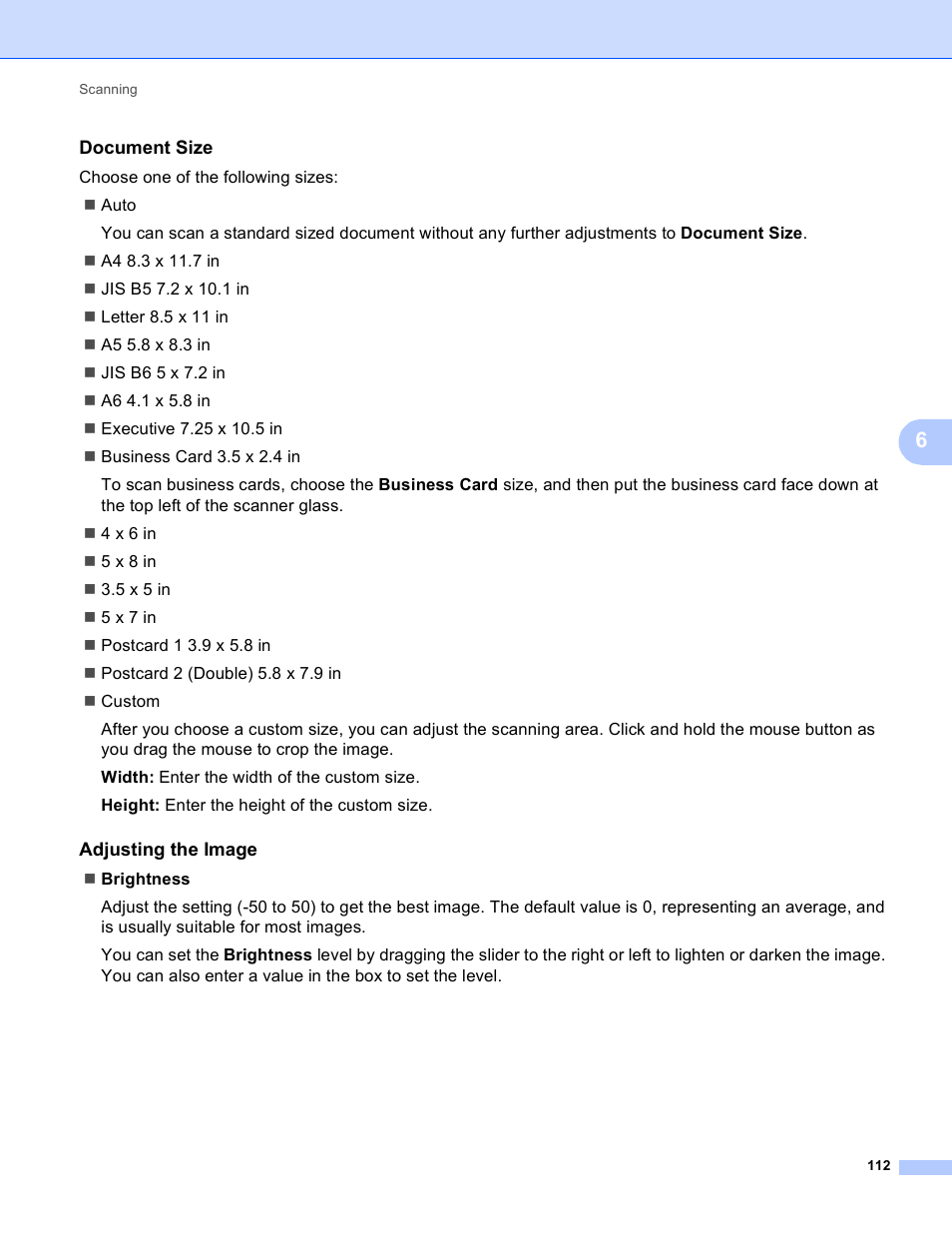 Document size, Adjusting the image | Brother DCP-J140W User Manual | Page 119 / 166