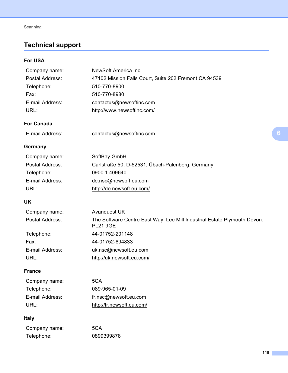 Technical support, 6technical support | Brother DCP-J140W User Manual | Page 126 / 166