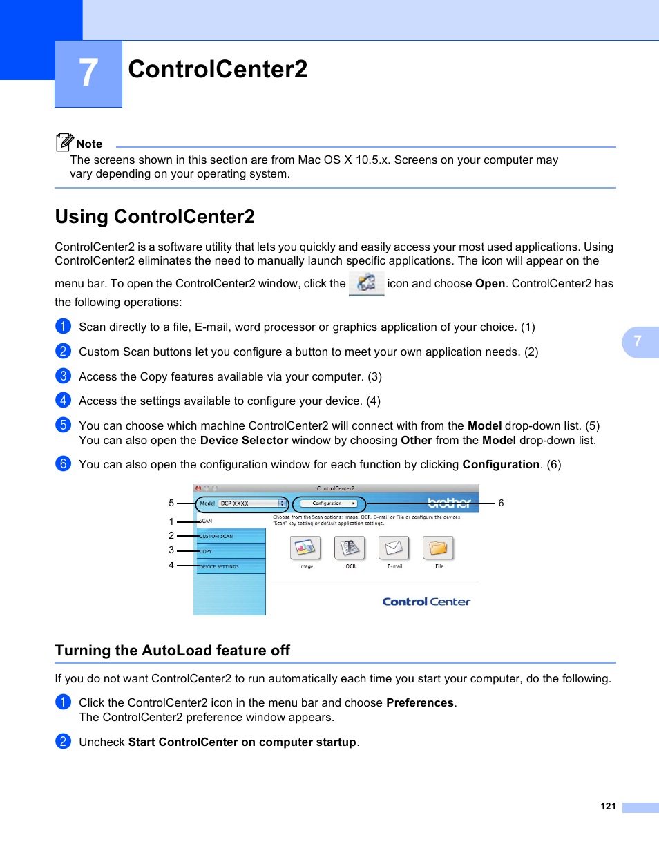 7 controlcenter2, Using controlcenter2, Turning the autoload feature off | Controlcenter2 | Brother DCP-J140W User Manual | Page 128 / 166