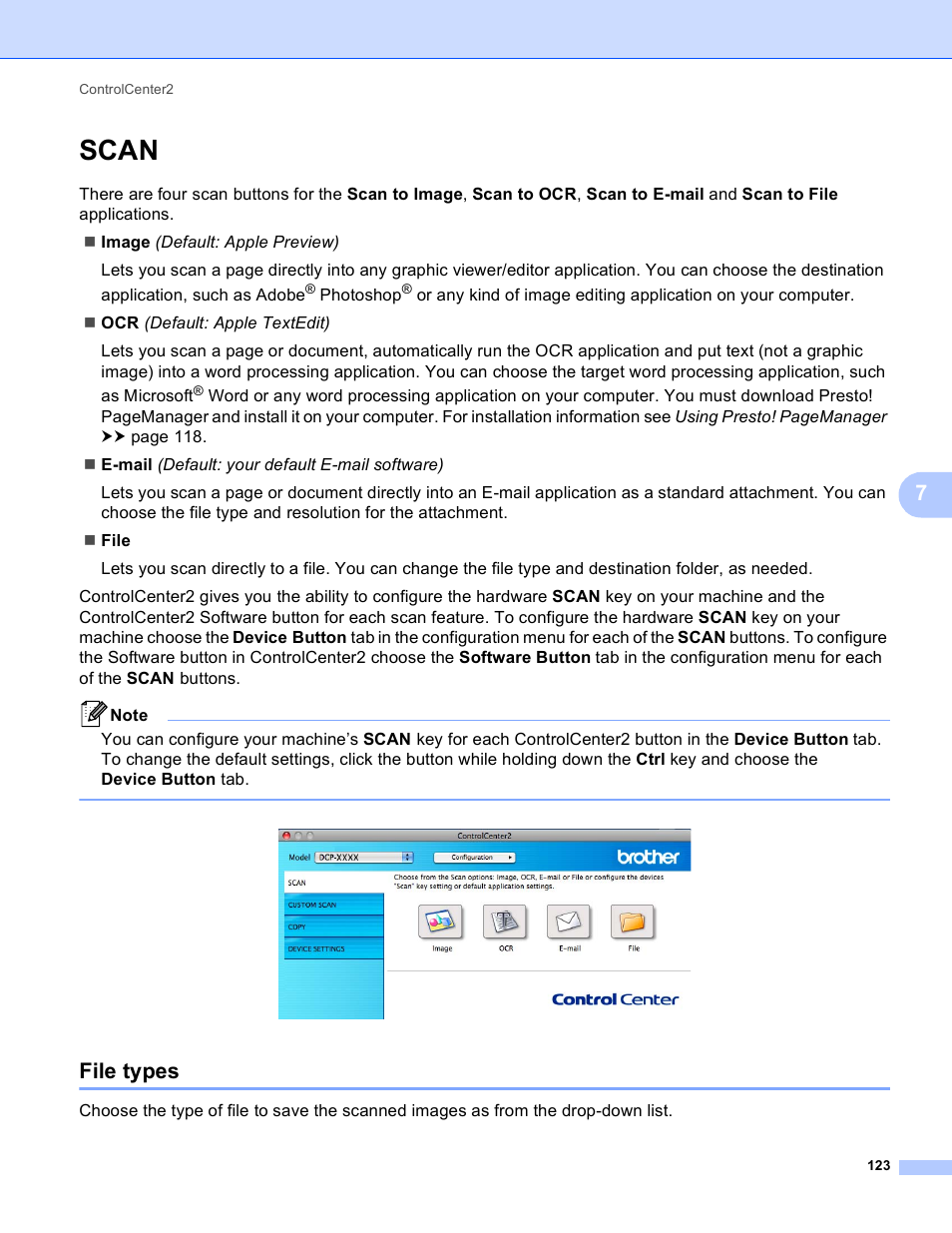 Scan, File types | Brother DCP-J140W User Manual | Page 130 / 166