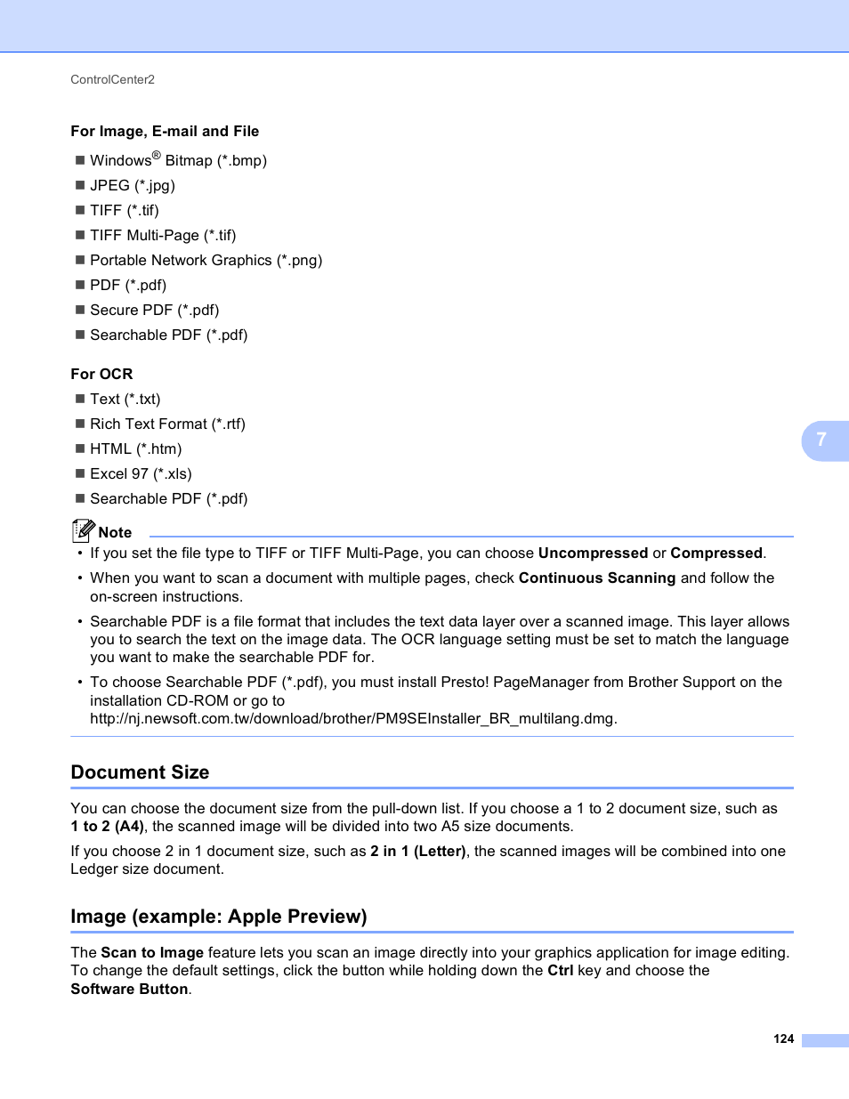 Document size, Image (example: apple preview), Document size image (example: apple preview) | Brother DCP-J140W User Manual | Page 131 / 166