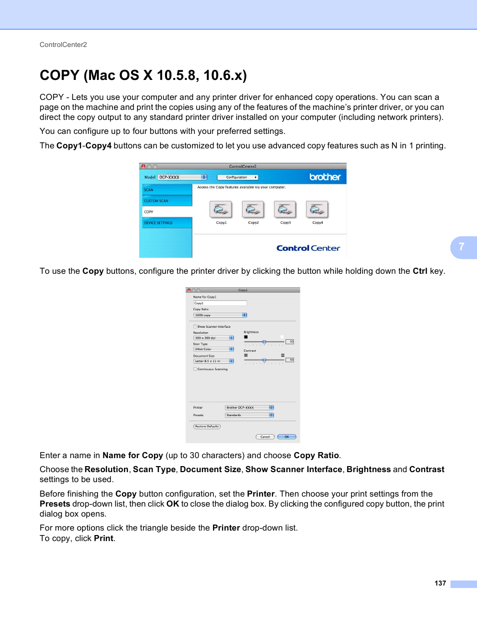 Copy (mac os x 10.5.8, 10.6.x) | Brother DCP-J140W User Manual | Page 144 / 166