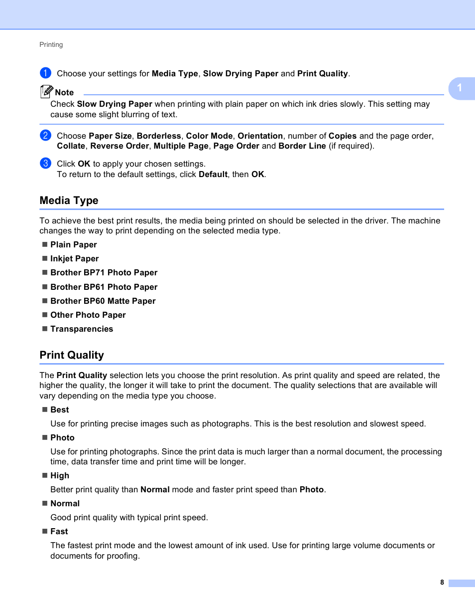 Media type, Print quality, Media type print quality | Brother DCP-J140W User Manual | Page 15 / 166