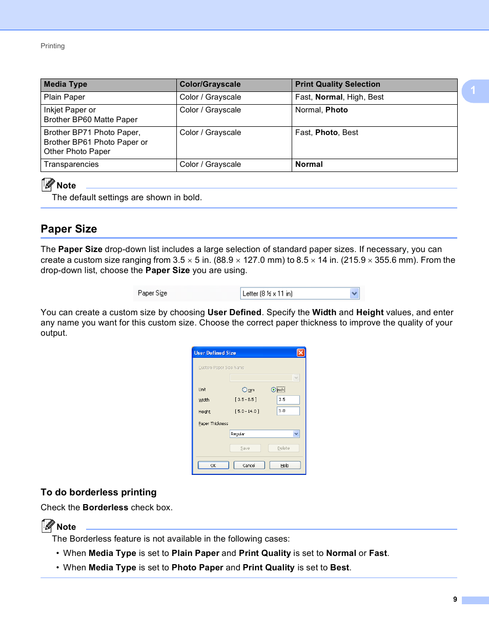 Paper size, To do borderless printing | Brother DCP-J140W User Manual | Page 16 / 166
