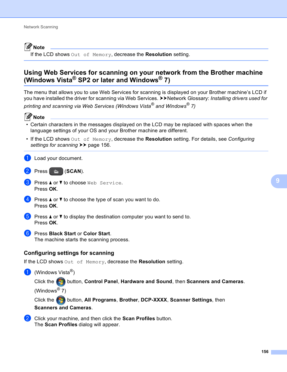 Configuring settings for scanning, Sp2 or, Later and windows | Sp2 or later and windows | Brother DCP-J140W User Manual | Page 163 / 166