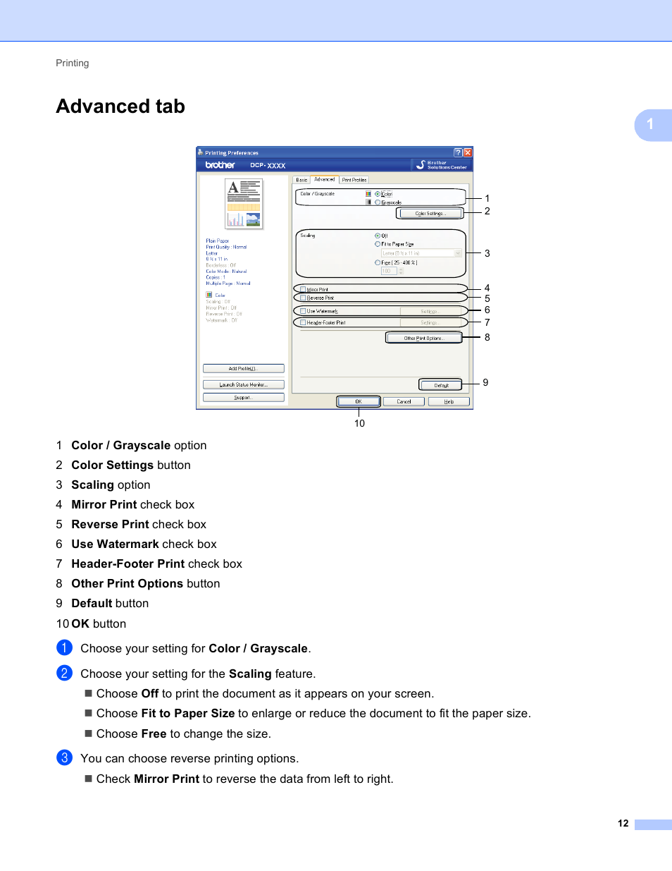 Advanced tab | Brother DCP-J140W User Manual | Page 19 / 166