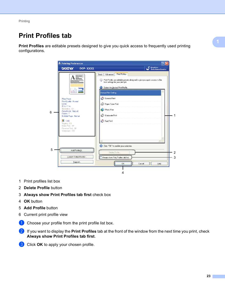 Print profiles tab | Brother DCP-J140W User Manual | Page 30 / 166