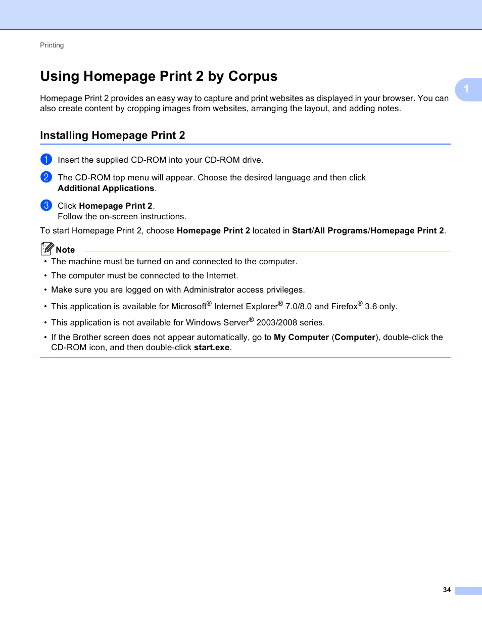 Using homepage print 2 by corpus, Installing homepage print 2 | Brother DCP-J140W User Manual | Page 41 / 166