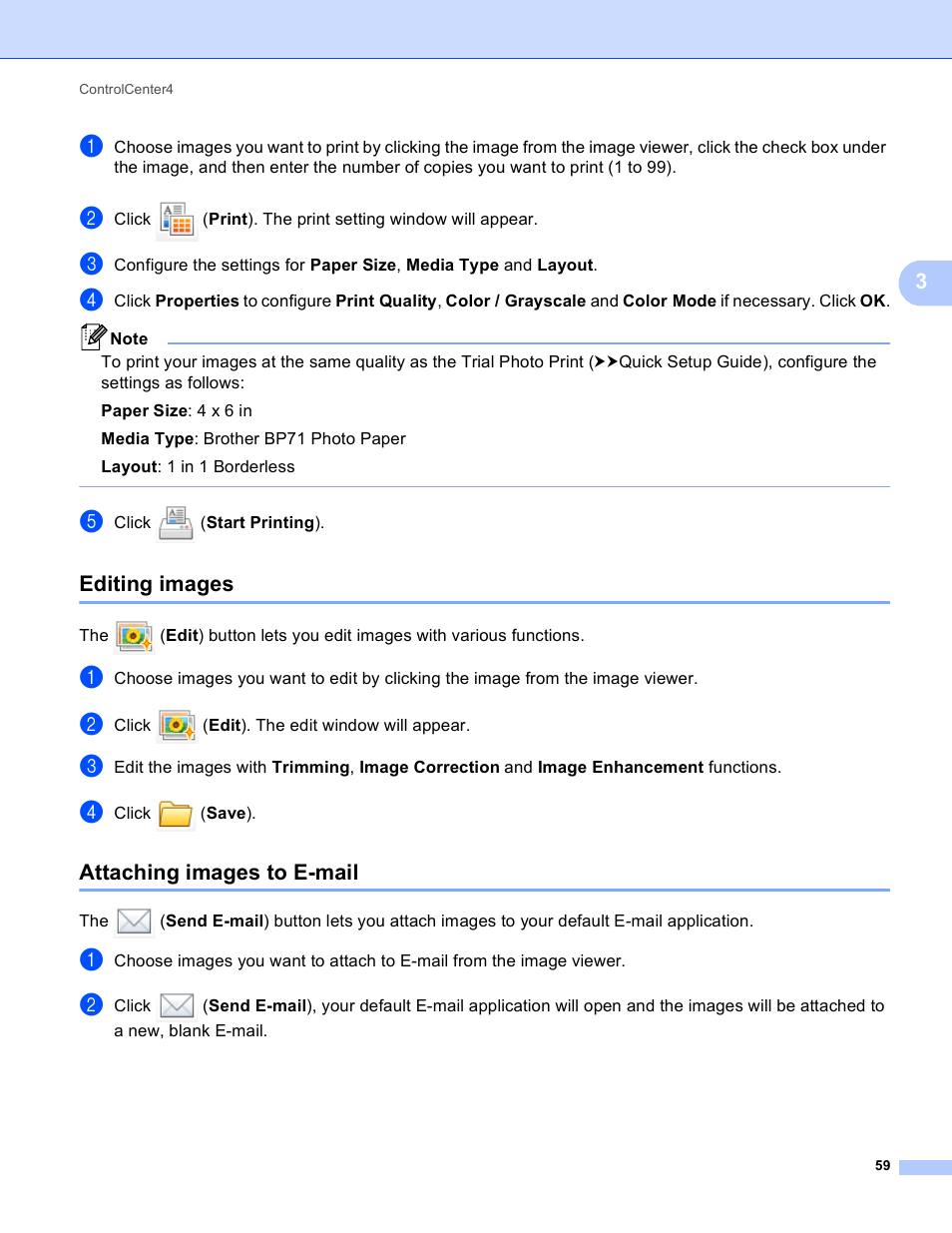 Editing images, Attaching images to e-mail, Editing images attaching images to e-mail | Brother DCP-J140W User Manual | Page 66 / 166