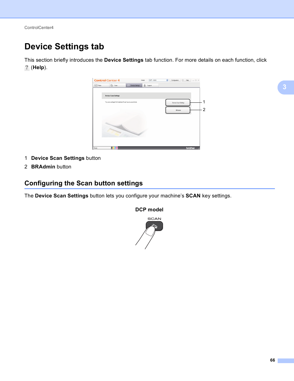 Device settings tab, Configuring the scan button settings, Configuring the scan button settings uu | Brother DCP-J140W User Manual | Page 73 / 166