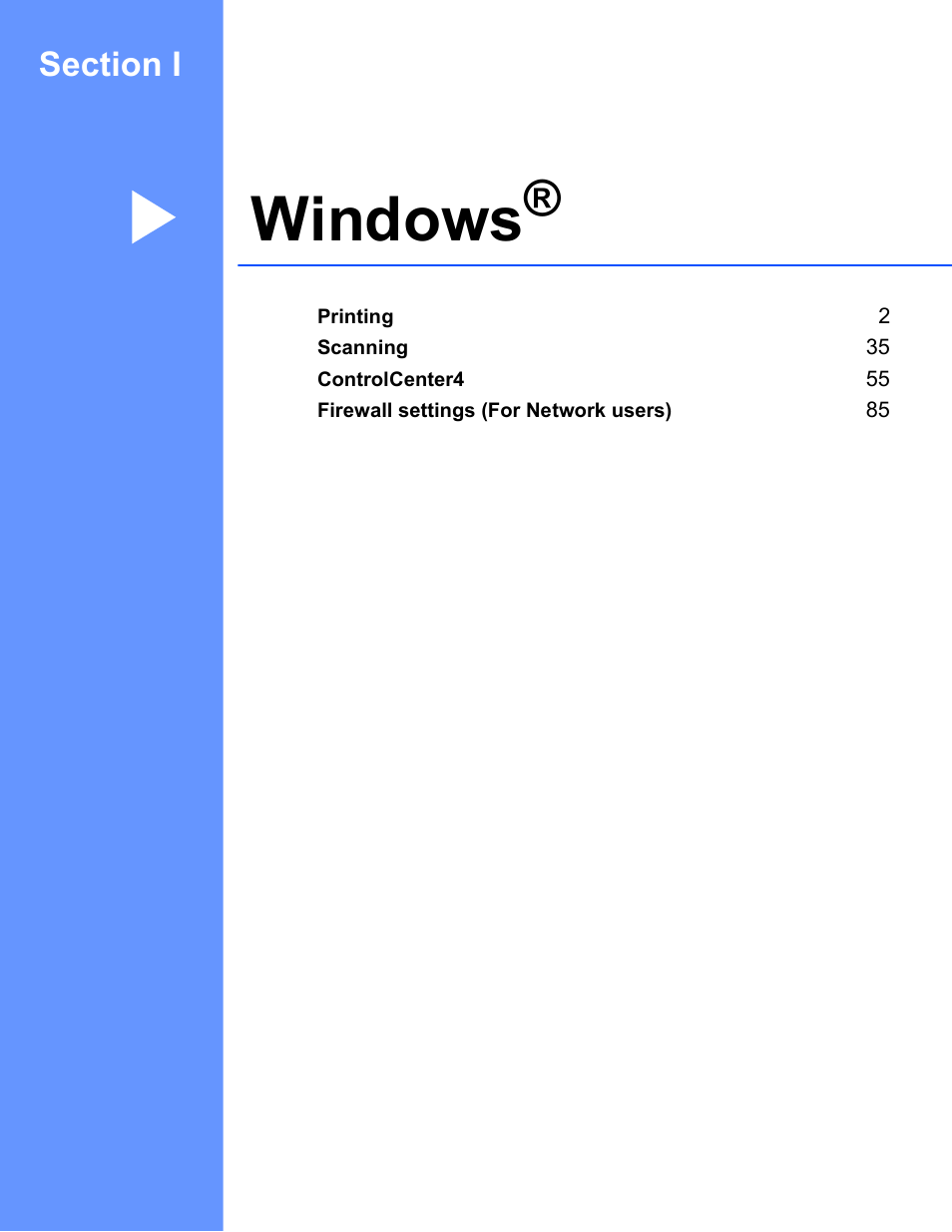 Windows, Section i windows | Brother DCP-J140W User Manual | Page 8 / 166