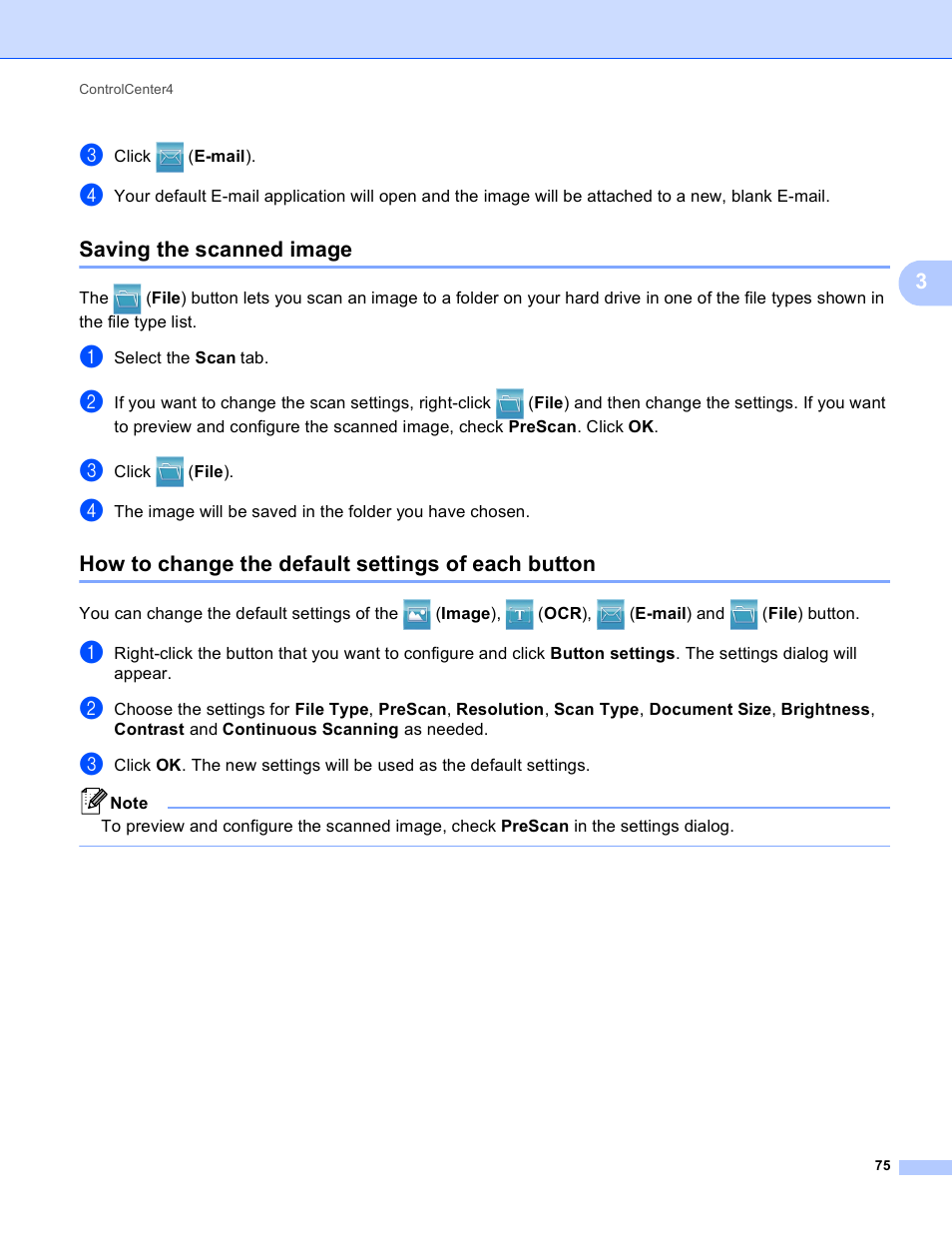 Saving the scanned image, How to change the default settings of each button | Brother DCP-J140W User Manual | Page 82 / 166