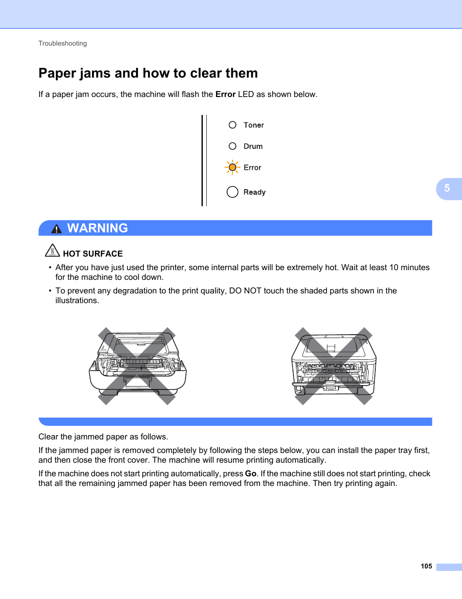 Paper jams and how to clear them, Warning | Brother HL 2270DW User Manual | Page 109 / 150