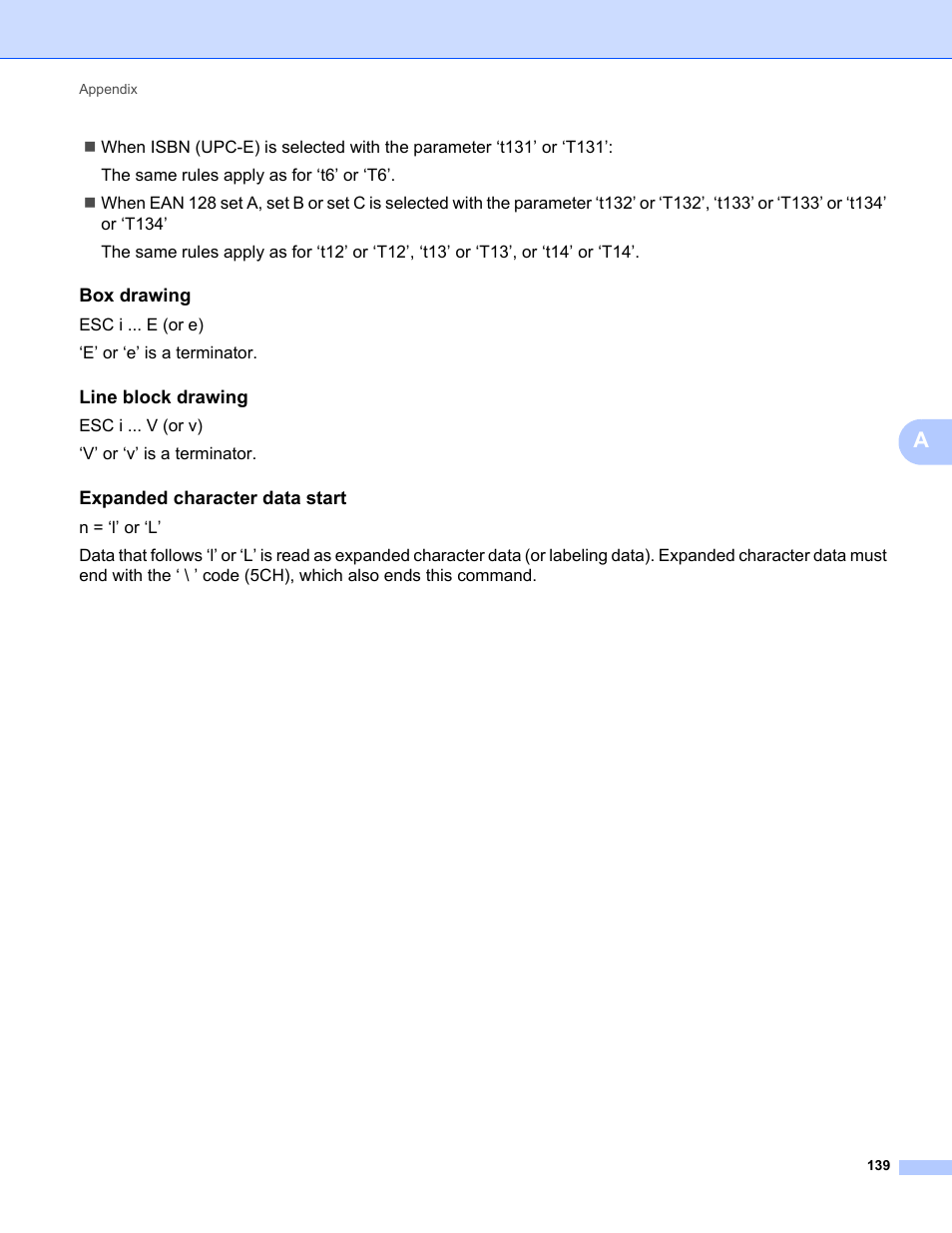 Box drawing, Line block drawing, Expanded character data start | Brother HL 2270DW User Manual | Page 143 / 150