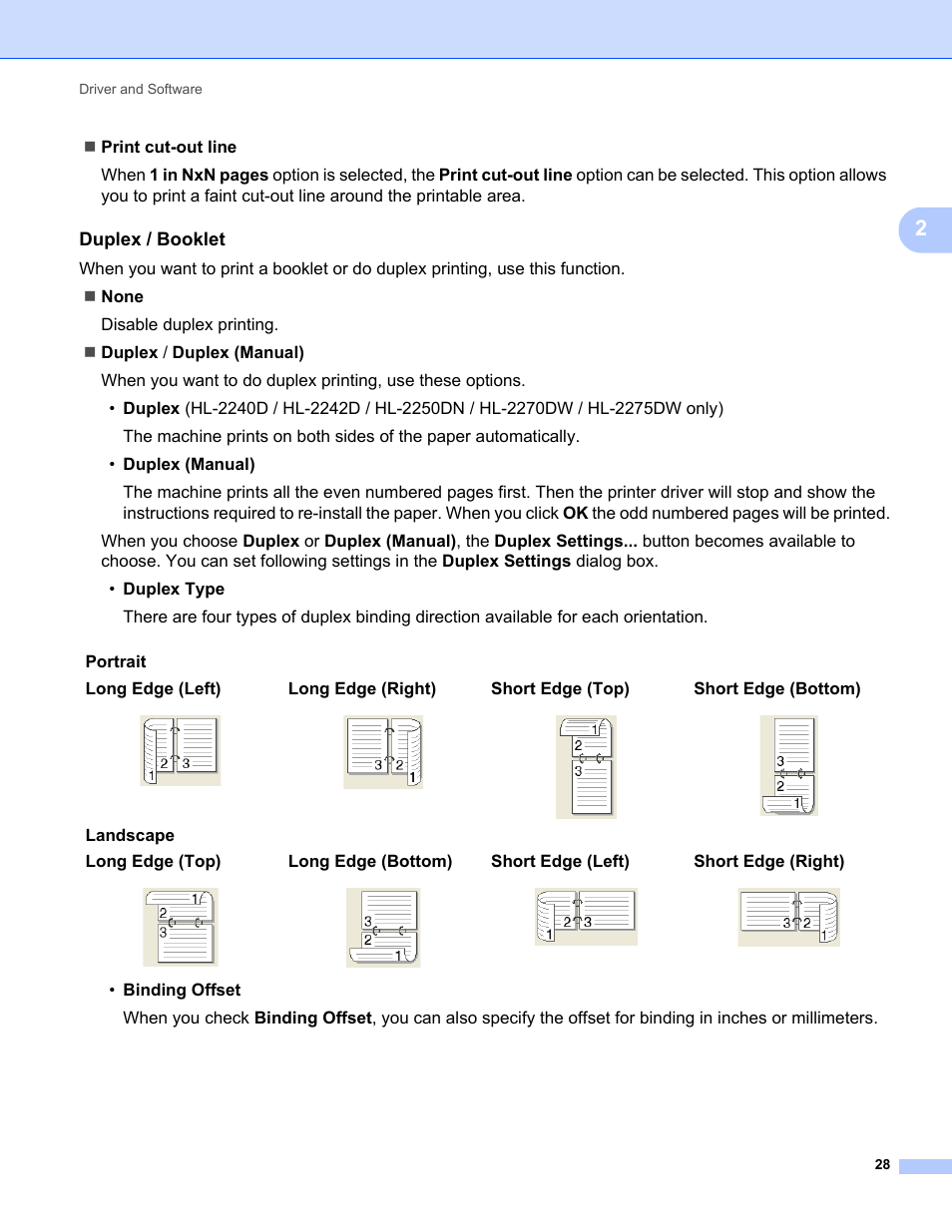 Duplex / booklet | Brother HL 2270DW User Manual | Page 32 / 150